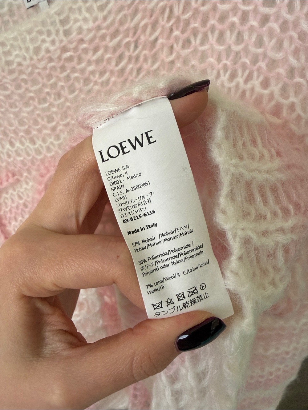 Loewe Pale Pink Hand-Knit Mohair-Blend Crewneck Sweater - Picture 6 of 9